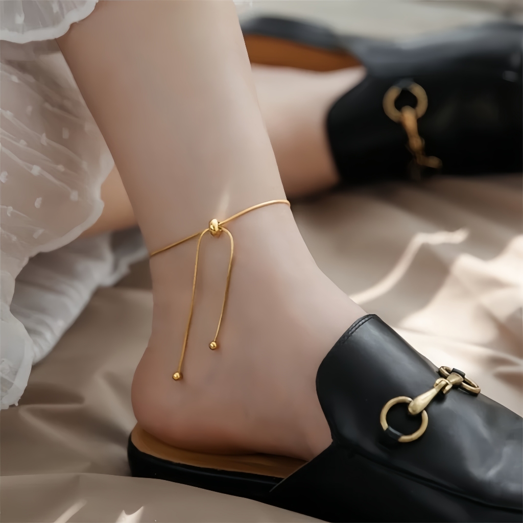 Simple Snake Bone กําไลข้อเท้าเหล็กไทเทเนียมดึงออกแฟชั่น Niche ดีไซน์เซ็กซี่ ins Mori Series ไม่จางหาย