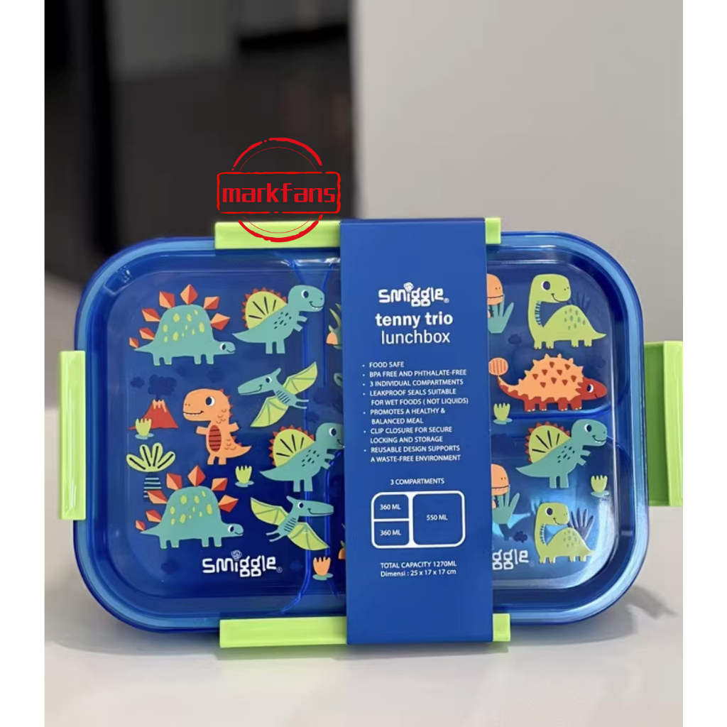 Smiggle Glid Teeny Tiny Square กล่องอาหารกลางวันล็อคสัตว์ BPA FREE ของขวัญเด็ก