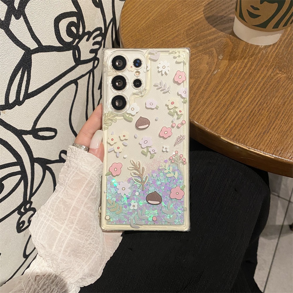 สวยงาม ดอกไม้ หญ้า แวววาว ทรายดูด ซองโทรศัพท์ Samsung Galaxy S25 S24 FE S24 Ultra S24 Plus S24 S23FE S23 Ultra S23 Plus S23 S22Ultra S22Plus S25 Ultra S25 Plus Case เคสโทรศัพท์ใหม่ ทรายของเหลว ที่น่าสนใจ PC ป้องกันการตก เคสมือถือซัมซุง