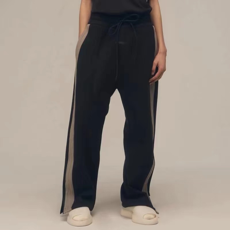 Fear OF GOD 2424SS ใหม่สามบาร์ริบบิ้นสีบล็อกขากว้างตรงซิปหลวมกีฬาและการพักผ่อนกางเกง