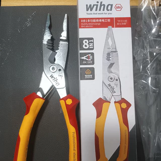 Wiha 45489 คีม คีมตัดไฟฟ้ามัลติฟังก์ชั่น คีมช่างไฟฟ้า 8-in-1 มัลติฟังก์ชั่น VDE-tested ฉนวนคีมปอกลวดพร้อมการออกแบบด้ามจับกว้างลื่น