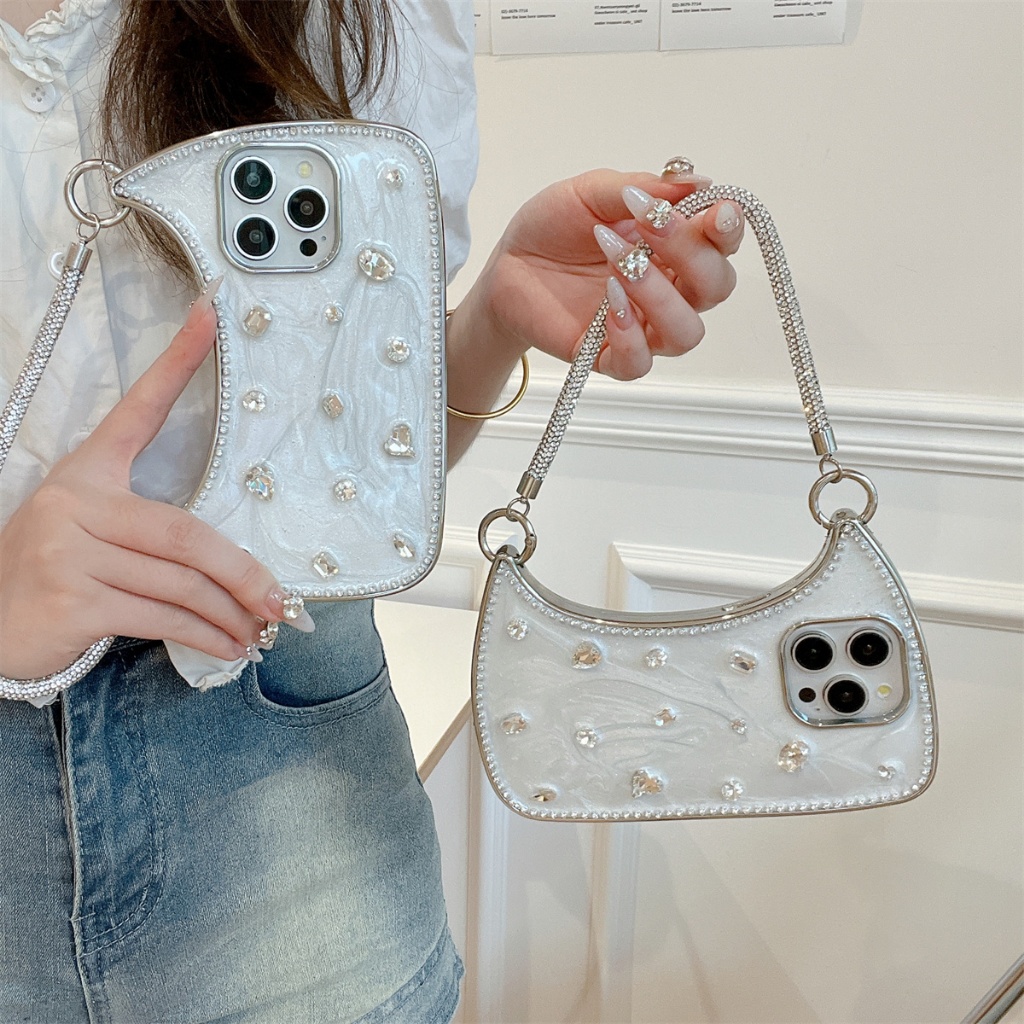 เคส iphone สําหรับ 16ProMax 15Plus 13 12 11 14ProMax TPU กาวกระเป๋าถือ - rhinestones