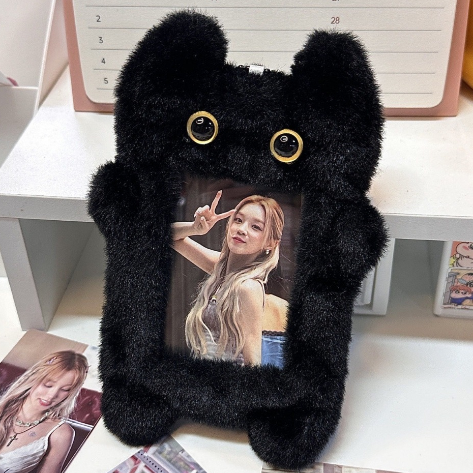Black Cat Animal Series Plush Card Holder 10cm การ์ดขนาดเล็ก Polaroid Card Book Star Chasing Aidou Photo Display Card Holder จี้ Campus ID Meal Card