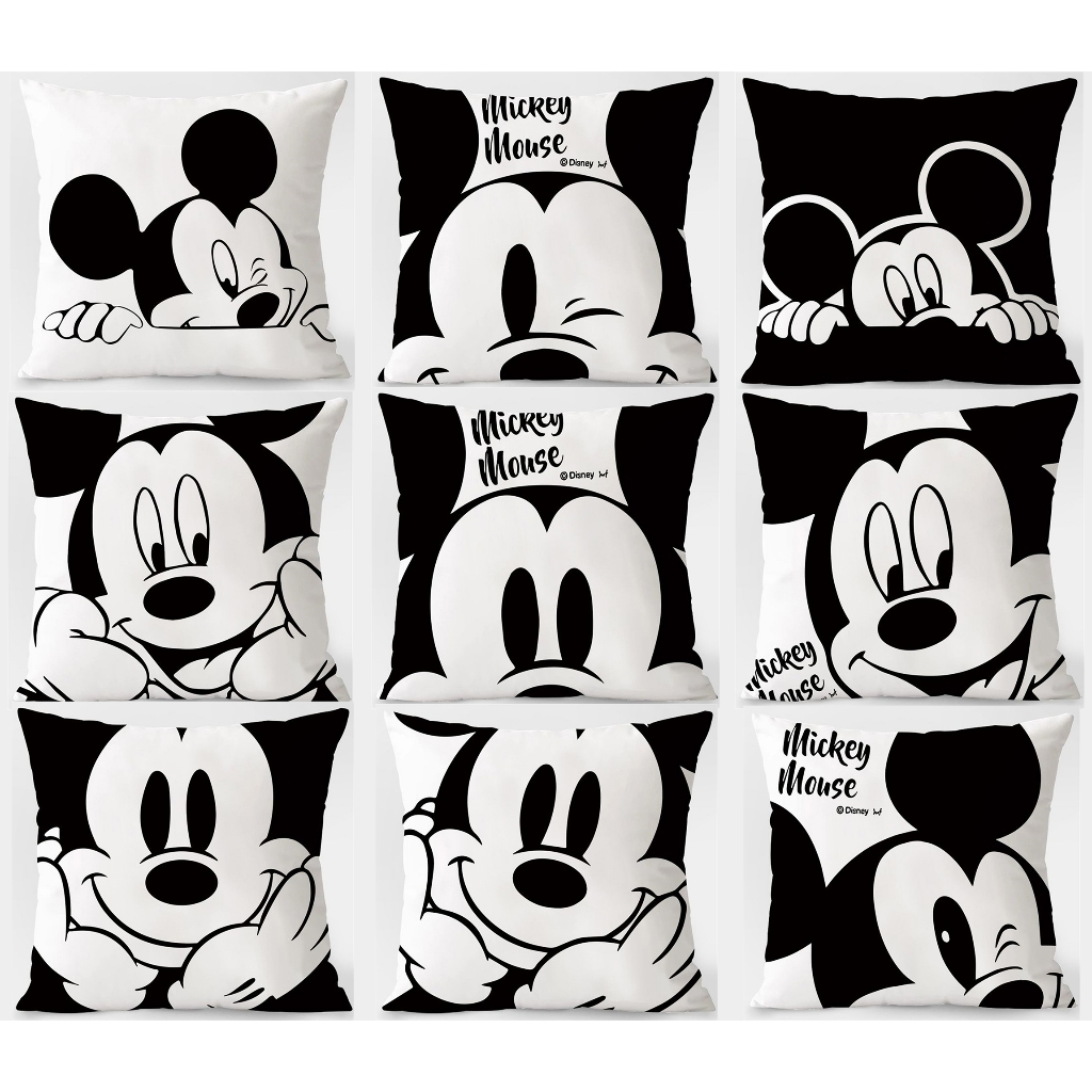 <COD>Black Mickey Mouse Half Face Pillow case cotton 4040.4545.5050.6060.ปลอกหมอนอิงโซฟาตกแต่งห้องนั่งเล่นน่ารัก.ปลอกหมอนข้างห้องนอนเด็ก