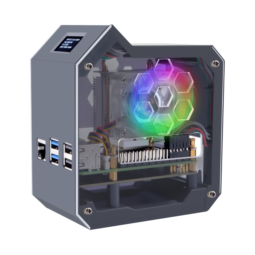 52pi N07 Minitower NVMe NAS ชุดสําหรับ Raspberry Pi 5 พร้อม Ice Tower รองรับ M.2 NVMe SSD 2230, 2242