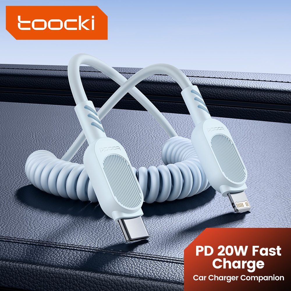 Toocki PD20W USB C Spring Fast Charging Data Cable Type C ถึง 1OS Fast สายชาร์จสายไฟ 1.8M