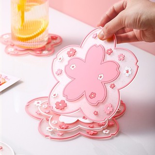 น่ารัก ดอกซากุระฉนวนกันความร้อนตารางเสื่อถ้วยกาแฟรถไฟเหาะกัน…