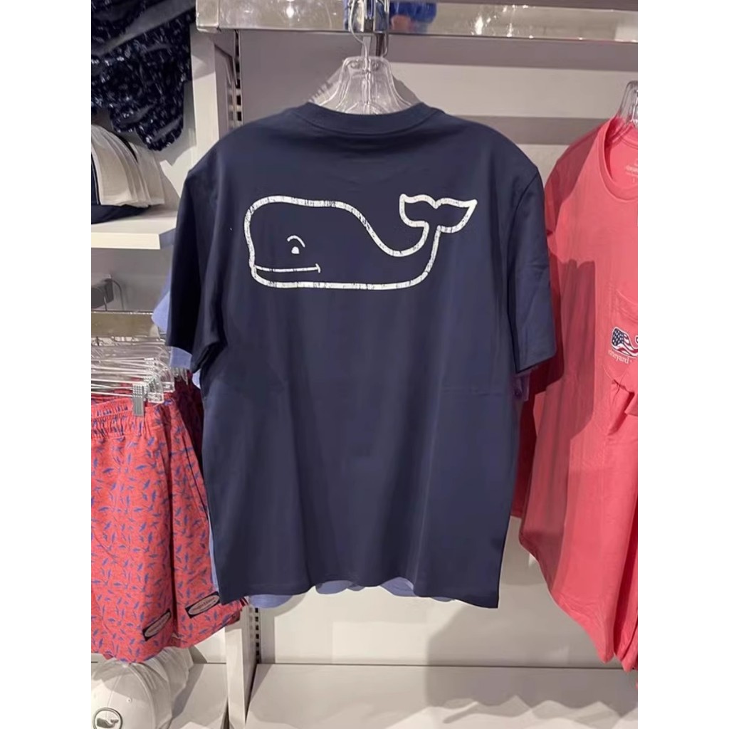 Vineyard Vines/Whale Mens Cotton Breathable Back Whale พิมพ์รอบคอเสื้อยืดแขนสั้น