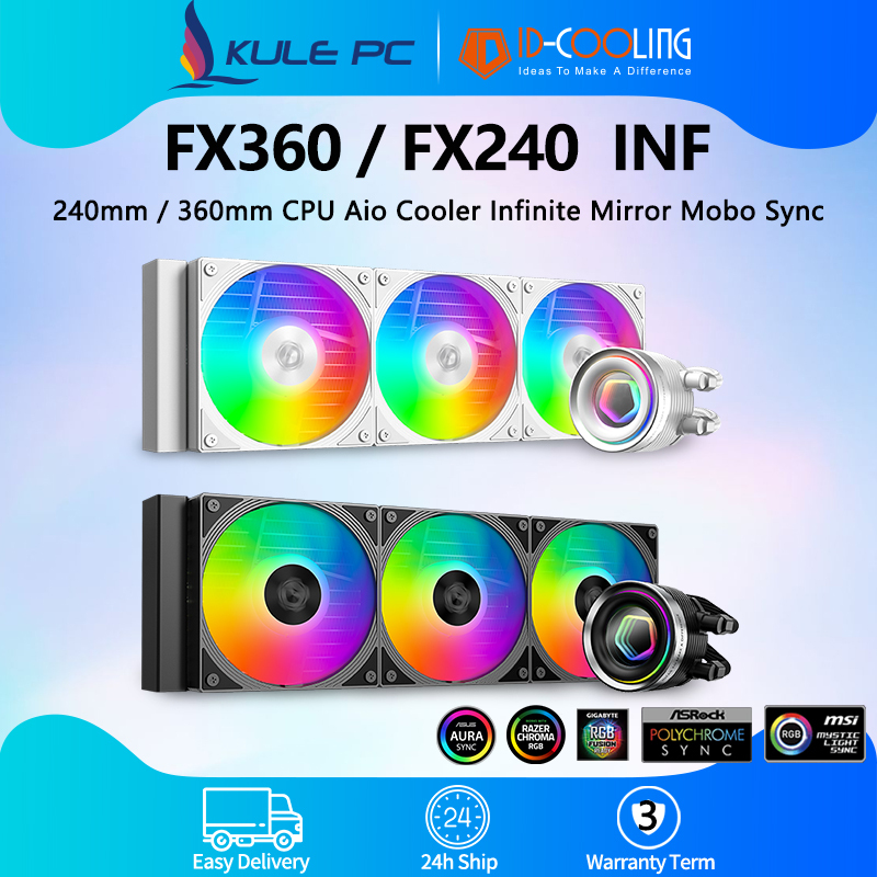 Id cooling FX360 INF FX240 INF ARGB CPU Aio Cooler สีดํา/สีขาว 360 มม.240 มม.CPU Liquid Cooler Infinite กระจก 5V 3PIN ARGB Mobo Sync สําหรับ Intel LGA1155 LGA1700 AM5 AM4