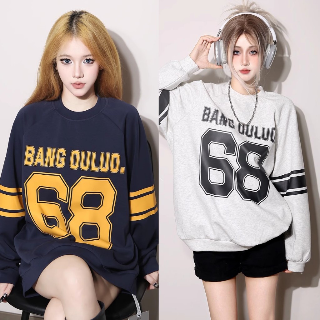 เสื้อสเวตเตอร์ผู้หญิงสไตล์เกาหลี อิน เสื้อสเวตเตอร์คอกลมทรงหลวมมีฮู้ดสําหรับผู้ชายและผู้หญิง