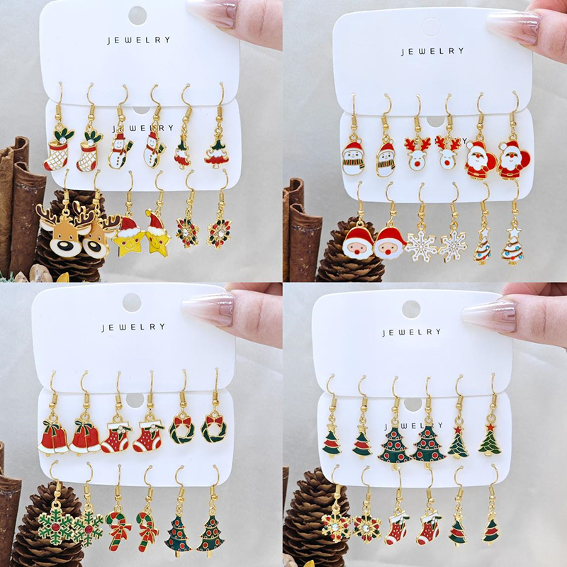 แฟชั่น 3 คู่/เซ็ตต้นคริสต์มาสซานตาคลอสต่างหูตะขอเครื่องประดับคริสต์มาสของขวัญใหม่สําหรับผู้หญิง