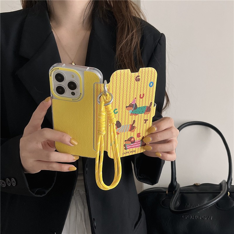 เคสโทรศัพท์ iPhone 15 Pro max 14 Pro max ลายดัชชุนด์ลายวัสดุ PU เคสโทรศัพท์ฝาปิด