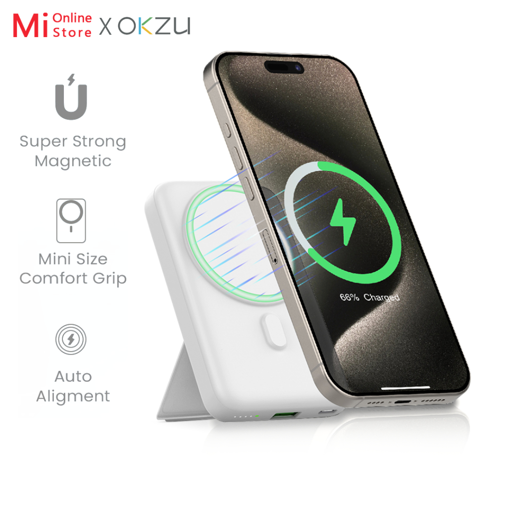 Okzu C1033 พลังพกพาพร้อมขาตั้งแบบพับได้ 10000mAh PD 20W แม่เหล็กชาร์จไร้สายป้องกันความปลอดภัย Mini และพกพาสะดวก