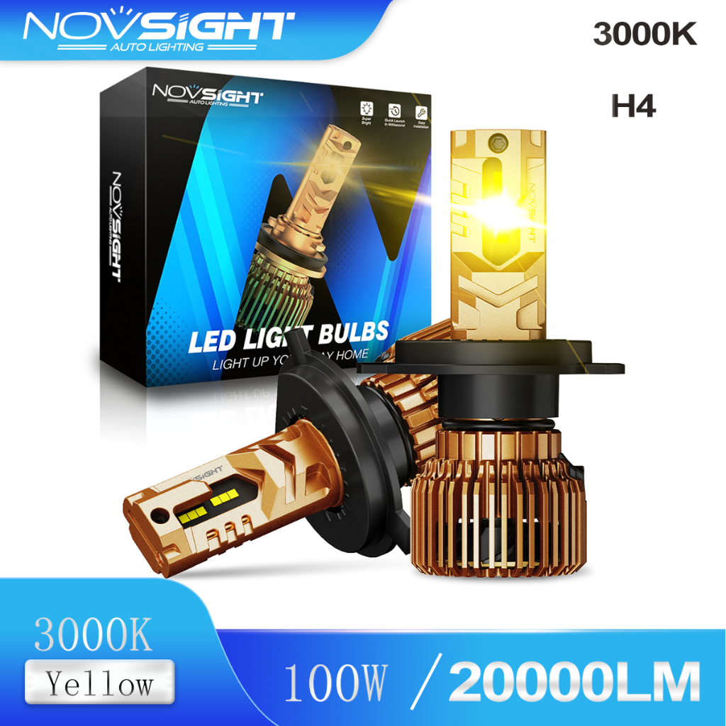 Novsight 3000K แสงสีเหลือง N75Y H4 รถ LED ไฟหน้า High & Low Beam ชุดแปลง 20000LM 150W 2 ชิ้น