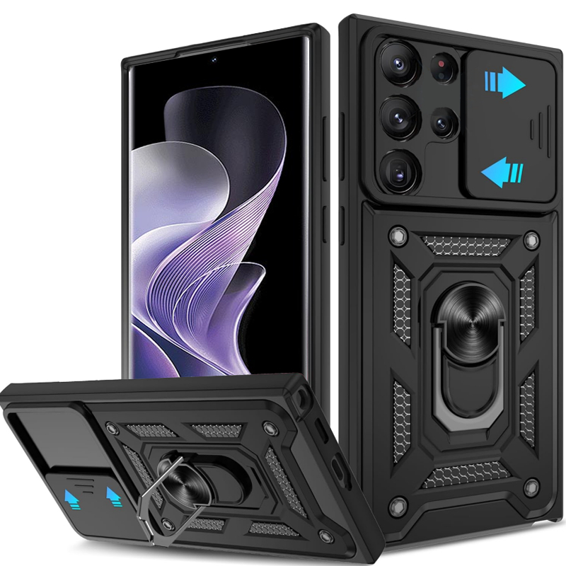 กันกระแทกหนักป้องกันกรณียากพร้อมขาตั้งโลหะ เหมาะสำหรับ Galaxy S25 Ultra S25 Fe S24 Ultra S23 Ultra A17