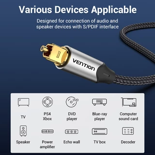Vention สายสัญญาณเสียง Opitical Fiber Hi-Fi 5.1 Dolby อลูมิเนียมอัลลอยด์สําหรับทีวี PS4 คอมพิวเตอร์