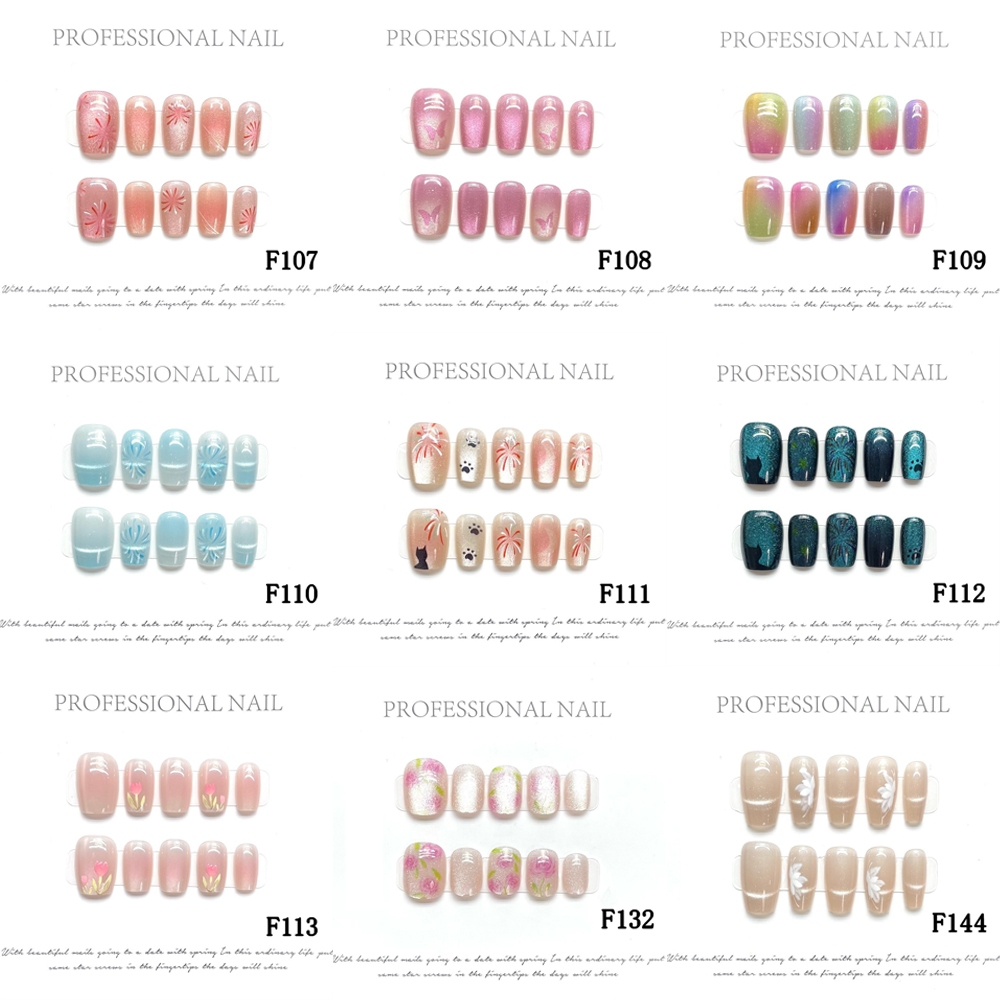 พิเศษขายส่ง semihandmade ประดิษฐ์เล็บดอกไม้ไฟ Cat's Eye สีสัน Dream coffin-shaped PRESS-ON เล็บปลอมเล็บชุดเครื่องมือสำหรับที่ถอดออกได้และนำมาใช้ใหม่