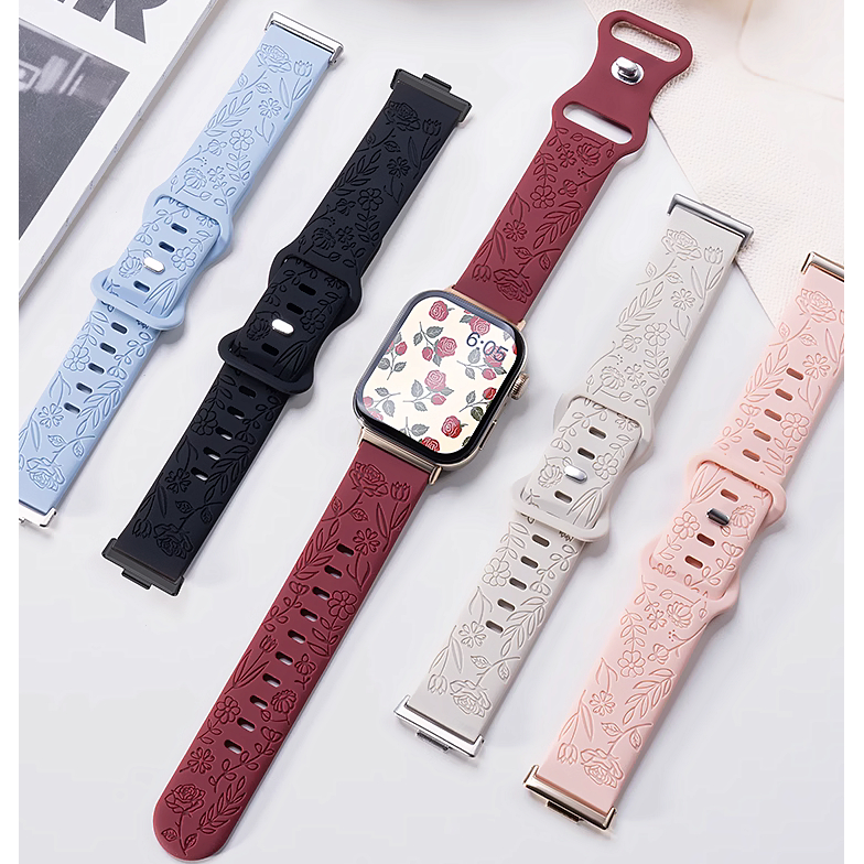 Carving Flower สาย Huawei Watch Fit 3 Strap Imprint Huawei watch Fit 4 สาย Wristband Huawei Fit 3 สาย Metal Replacement สาย Huawei Watch Fit 5 Pro Strap SmartWatch Huawei Watch Fit 5 สาย Huawei Fit 4 Pro / Huawei Fit 4 สาย Silicone Huawei Fit 5 สาย