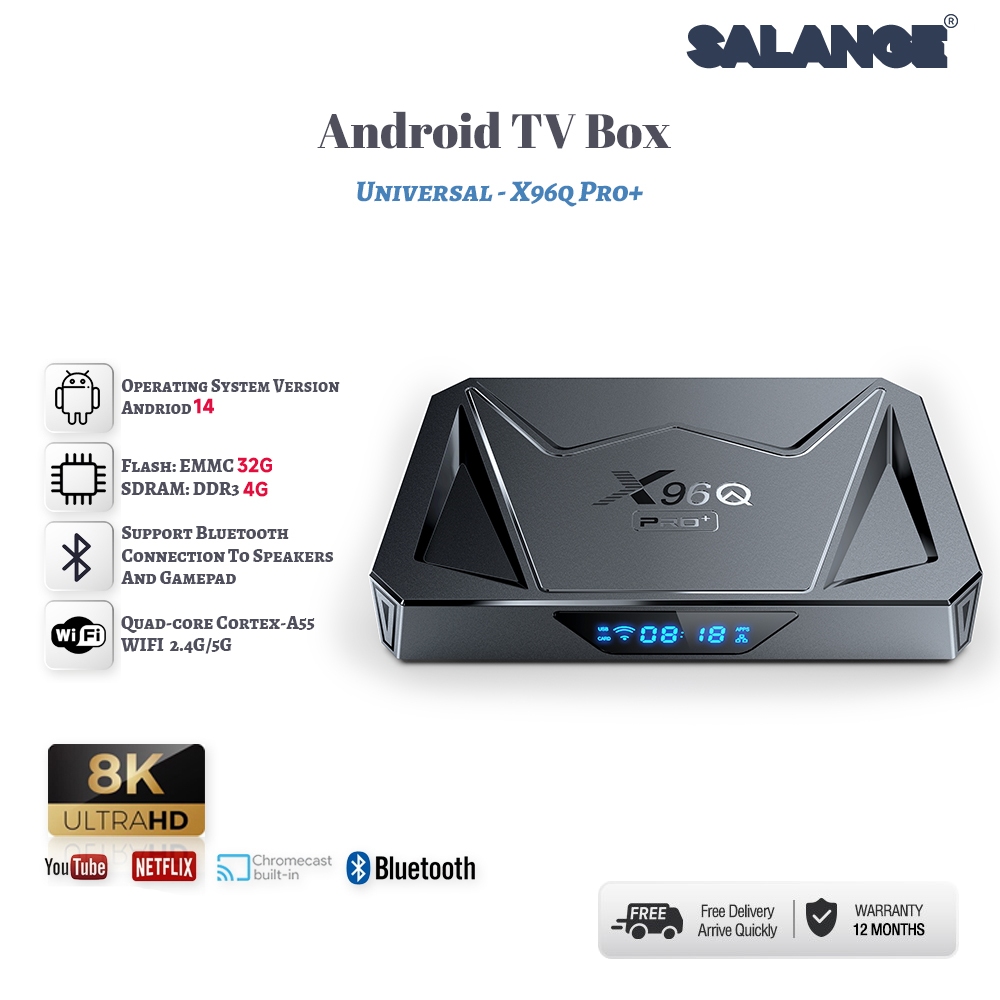 Salange X96q Pro+ Android 14 สมาร์ททีวีกล่อง Allwinner H728 Octa Core 2.4G/5G Wifi6 1000m Lan 2G 16G