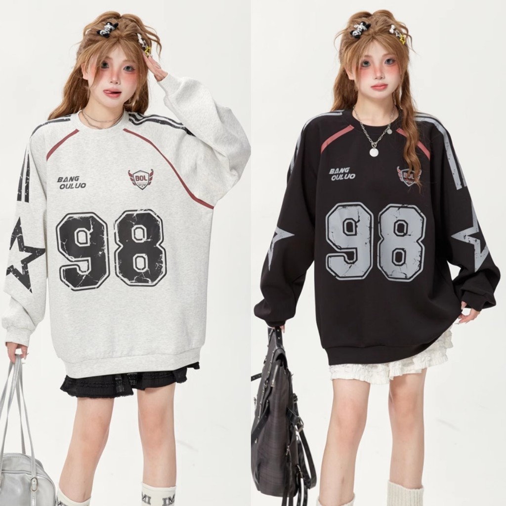 2567 เสื้อสเวตเตอร์ผู้หญิงสไตล์เกาหลีโอเวอร์ไซส์เสื้อสเวตเตอร์คอกลมทรงหลวมมีฮู้ดสําหรับผู้ชายและผู้หญิงเทรนด์สุดฮอต