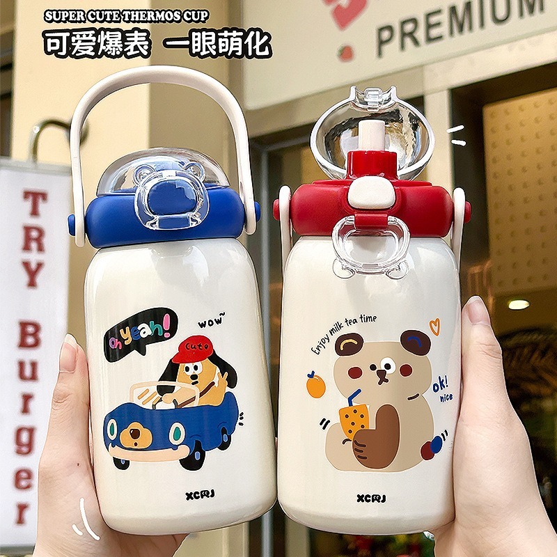 490มล 316 สแตนเลสการ์ตูนกระติกน้ําร้อนถ้วยเย็นความจุขนาดใหญ่ถ้วยน้ํานักเรียน