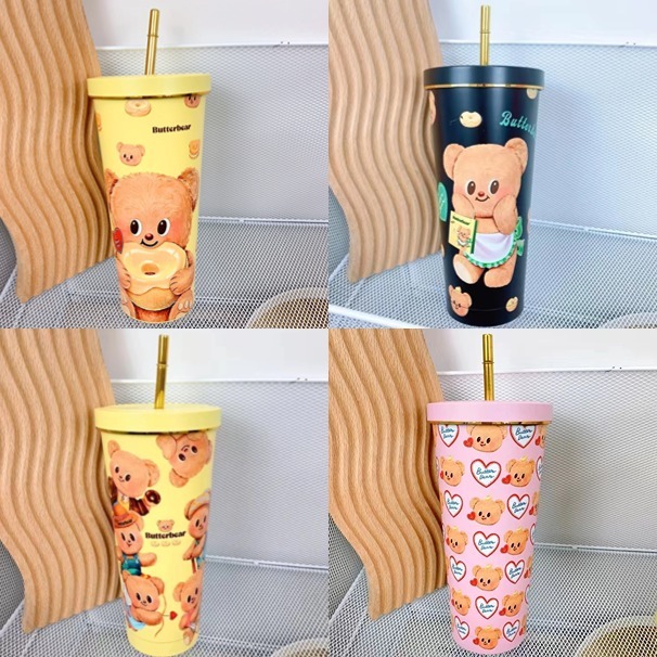 แก้วน้ำหมีเนย Butter Bear | หมีล๊อตโซ่ ʕ·ᴥ•ʔ | Sanrio แถมฟรีหลอดสแตนเลส เก็บความเย็น