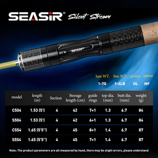 Seasir Silent Stream Ejection BFS 4 ส่วน Fihsing Rods คาร์บอนไฟเบอร์ Travel Rod Z-Type Guide แหวน 1.53/1.65M ลาก 4 กก. Lure น้ําหนัก 1-7g เสียงลูกบิดตกปลา Rods