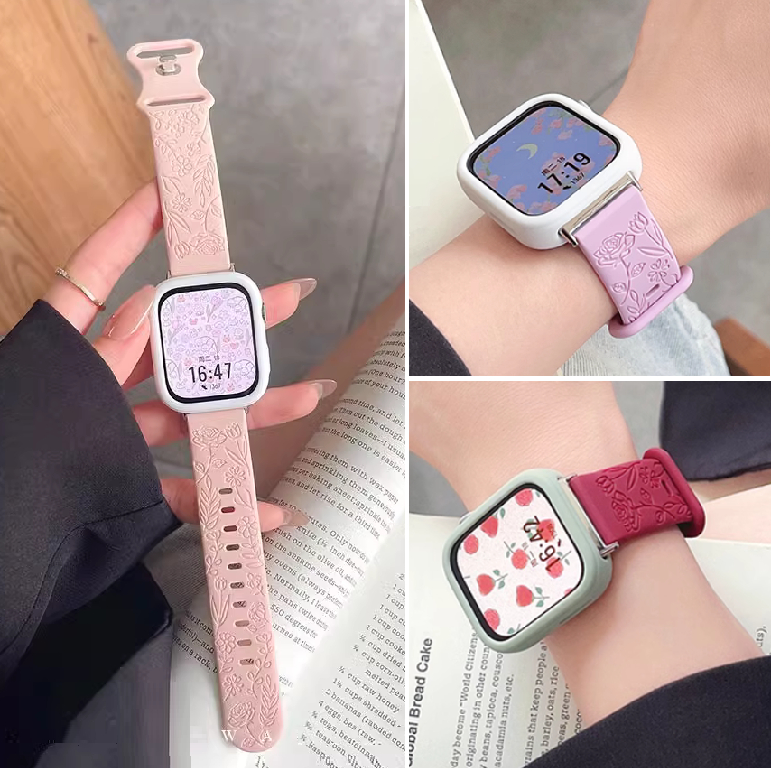 Carving Flower สาย + เคส Compatible for Huawei Watch Fit 3 Strap And สาย Huawei Watch fit 3 Case Silicone สาย Huawei Watch fit / Huawei Watch fit new / Huawei Watch fit se Strap Soft เคส Huawei Fit 3 Case Replacement เคส Huawei Watch fit 2 Strap