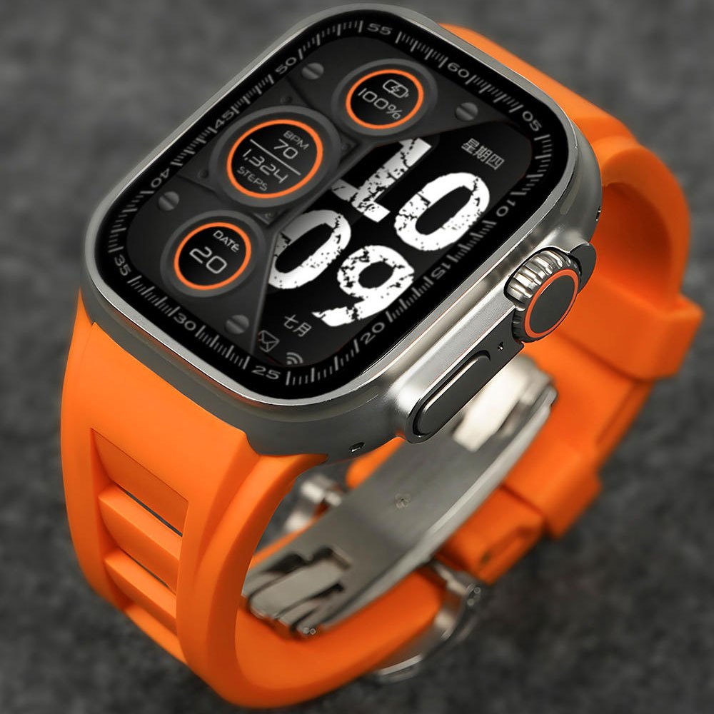 สายนาฬิกาข้อมือ ยางซิลิโคนนิ่ม หรูหรา สําหรับ iWatch Series 9 8 7 6 5 3 4 se App le Watch Ultra 2 49 มม. 9 45 มม. 42 44 มม.