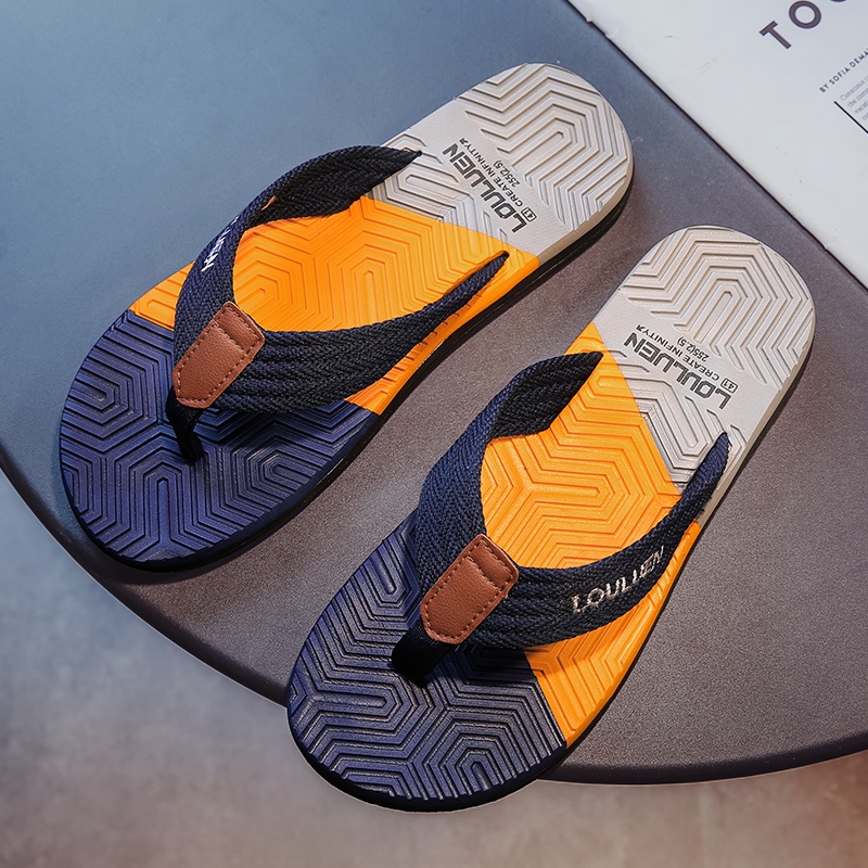 Flip-Flops รองเท้าผู้ชายอินเทรนด์สไตล์สายผ้ากว้างการจับคู่สี Anti-Slip ชาย Flip-Flops ขนาดใหญ่หนา Soled Ultra-Light EVA กลางแจ้งสวมรองเท้าแตะฤดูร้อนต้อง-