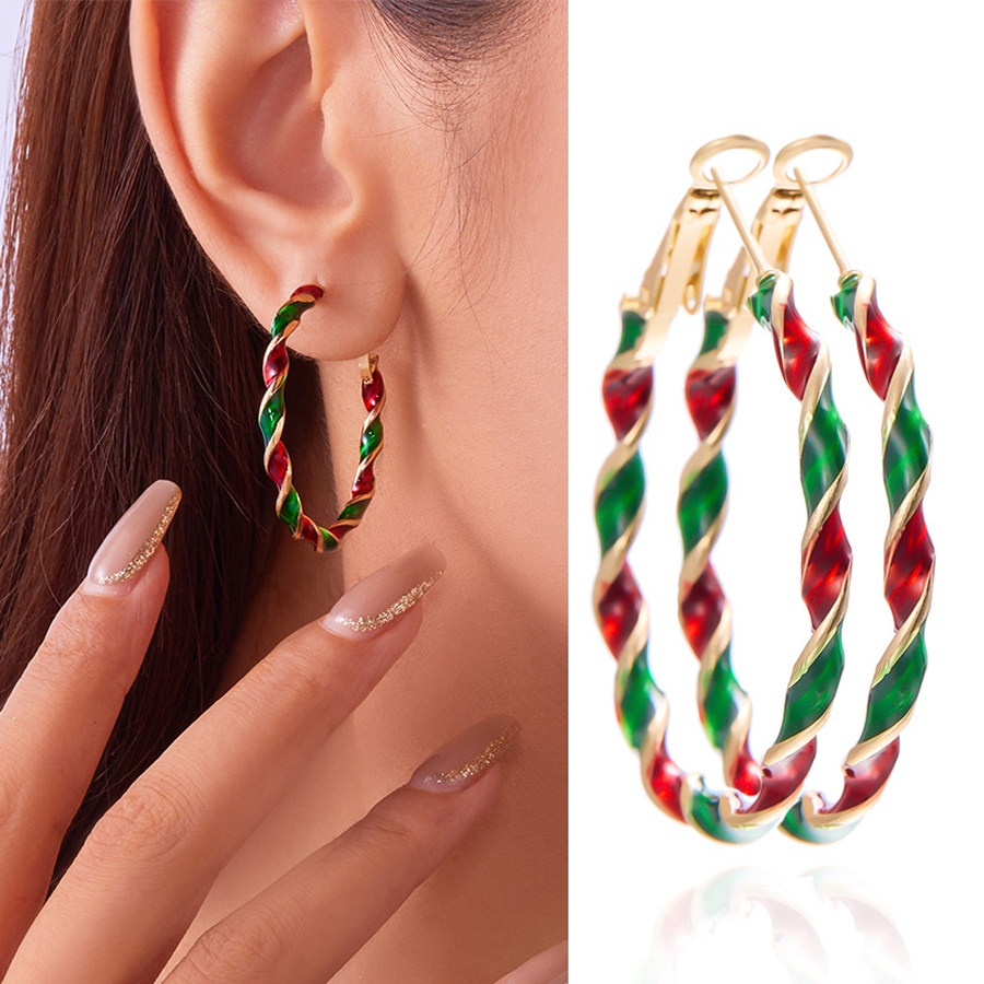 แฟชั่นที่มีสีสันคริสต์มาสเรขาคณิตต่างหูสตั๊ด Hoop ผู้หญิง Xmas เครื่องประดับของขวัญ
