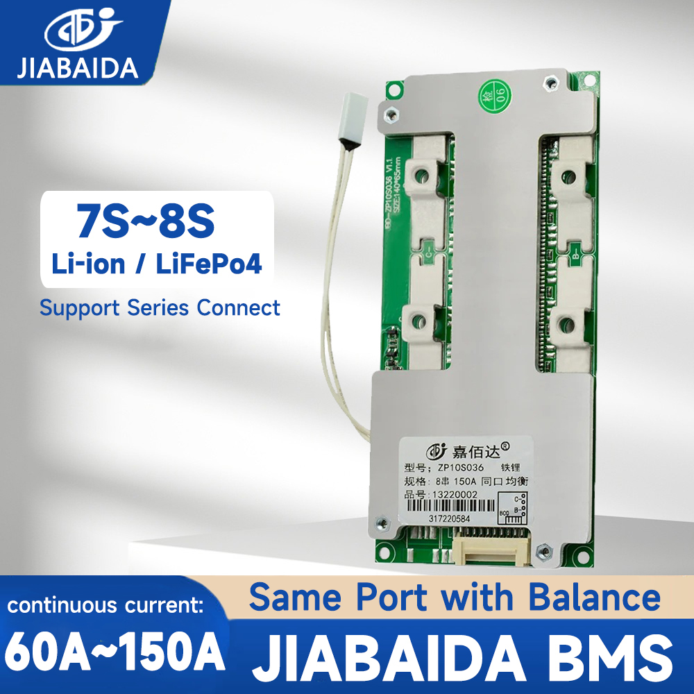 Jiabaida BMS 8S 24V Lifepo4 7S Li-ion 100A 150A Current Charge แบตเตอรี่ลิเธียม JBD BMS Balance