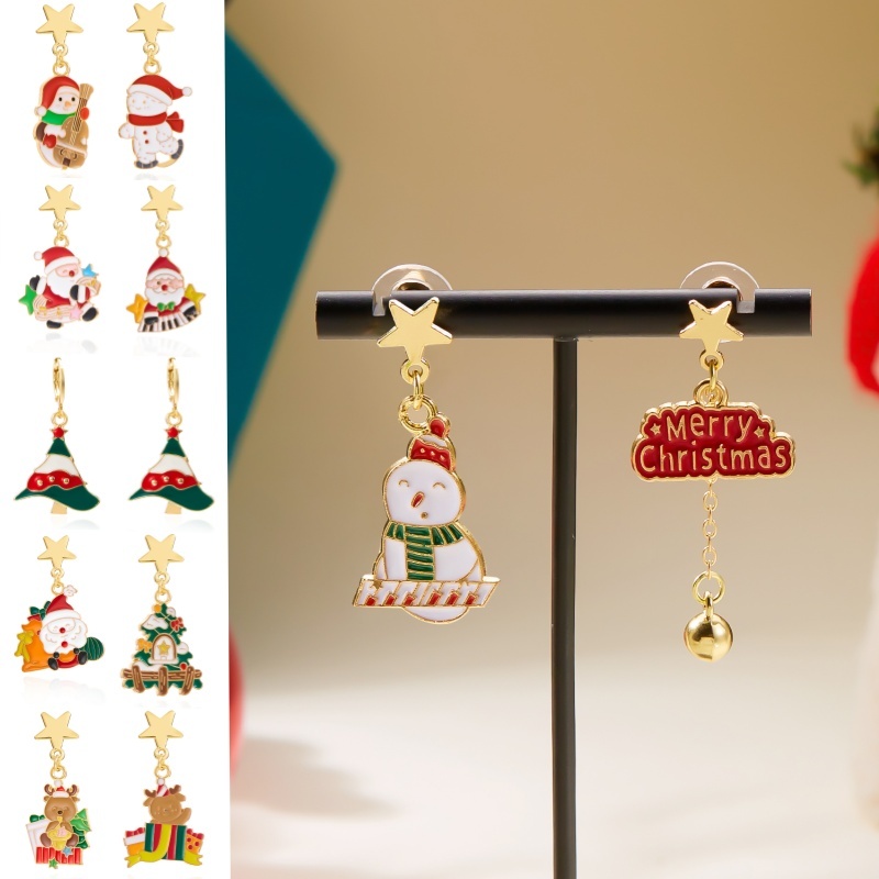 น่ารัก Merry Christmas ต่างหู Santa Claus Snowman Angel Xmas Treeไม่สมมาตรต่างหูผู้หญิงแฟชั่นเครื่องประดับของขวัญ Party Favor การ์ตูน Elk Gingerbread Man หมี Penguin