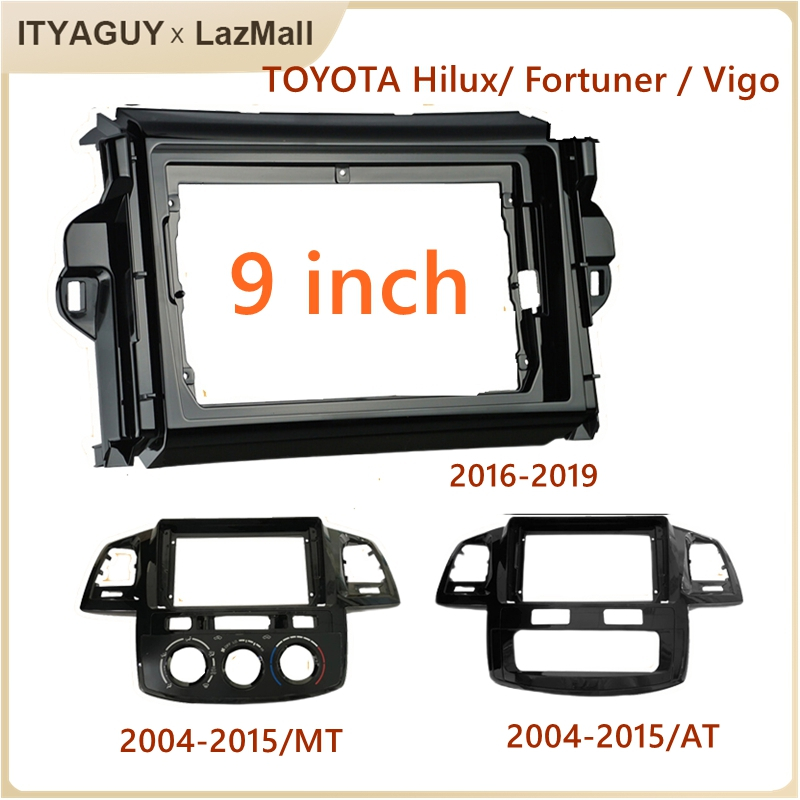 9 นิ้วรถสเตอริโอกรอบแดชบอร์ด 2 din Fascia กรอบแผงสําหรับ Toyota Hilux Fortuner Vigo 2004-2019
