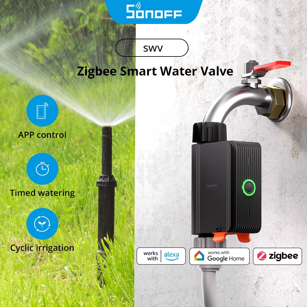 Sonoff SWV Zigbee 3.0 สมาร์ทวาล์วน้ําสมาร์ทจับเวลาชลประทานสวิตช์ติดตาม 6 เดือนสนับสนุนข้อมูลประวัติศาสตร์แพลตฟอร์มเปิดแหล่งผ่าน eWeLink Alexa Google