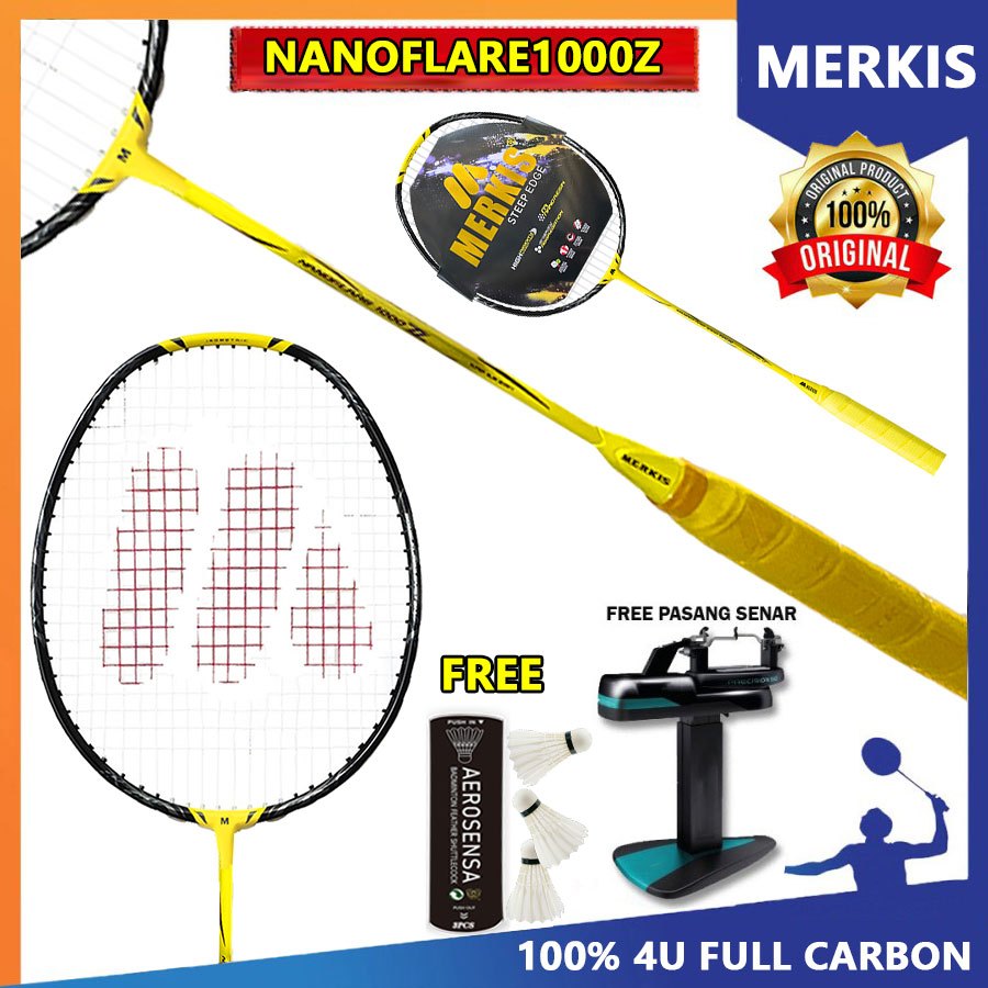 100% 4u คาร์บอนเต็มMERKIS NANOFLARE 1000Z ไม้แบดมินตัน Full Carbon Single 4U 28Lbs 83g และกระเป๋าฟรี