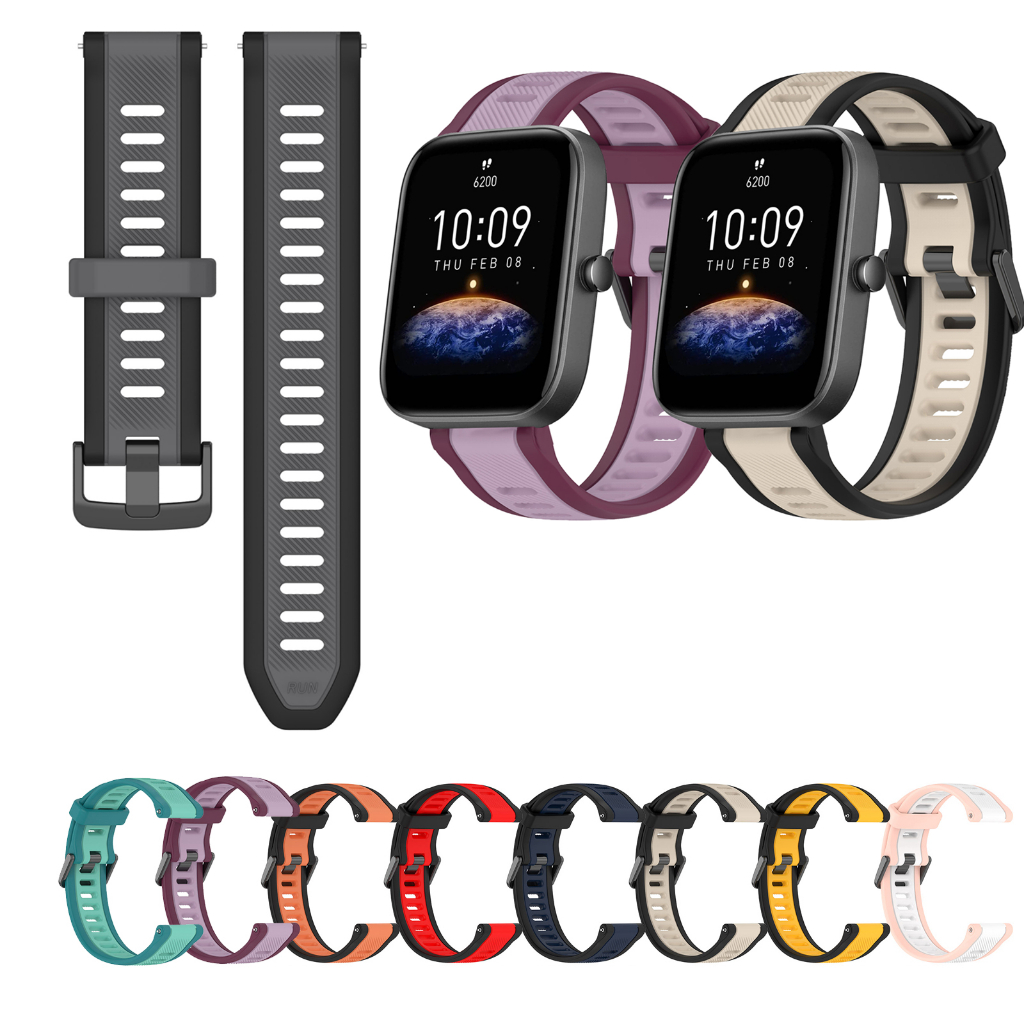 20 มม.22 มม.ซิลิโคนสําหรับ Huami Amazfit Bip5 Bip3 Bip 3 5 Lite SU Pro เปลี่ยนสมาร์ทวอท์ชแฟชั่น Patchwork สีสายรัดข้อมือ