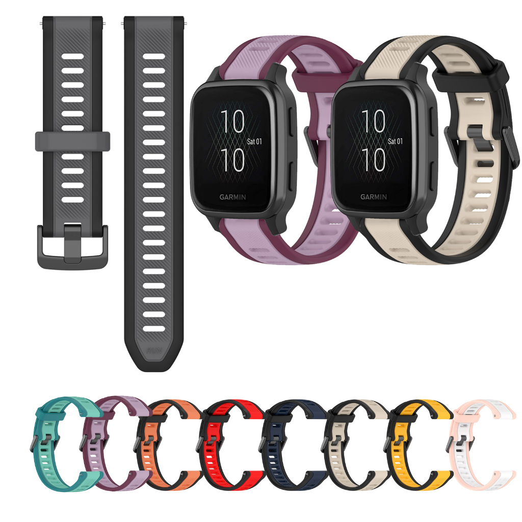 20 มม.ซิลิโคนสําหรับ Garmin Venu Sq 2/venu2 plus Vivoactive 3 เพลงองค์ประกอบสมาร์ทนาฬิกาแฟชั่น Patchwork สีสายรัดข้อมือ