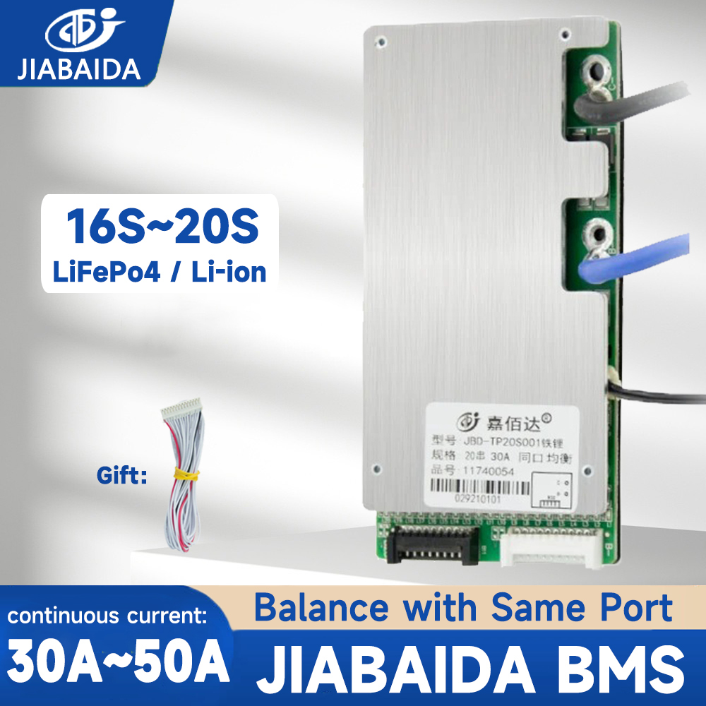 Jiabaida BMS 16S LiFePo4 17S 20S Li-ion Battery Balance 48V 60V 72V Balance 30A 40A 50A JBD BMS