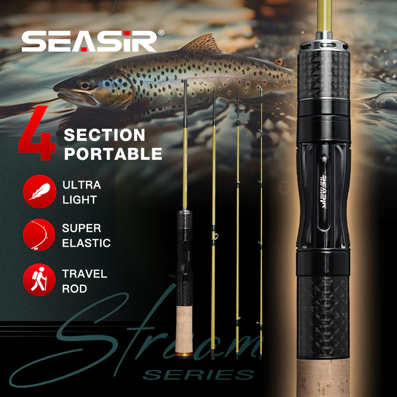 Seasir Silent Stream Ejection BFS 4 ส่วน Fihsing Rods คาร์บอนไฟเบอร์ Travel Rod Z-Type Guide แหวน 1.53/1.65M ลาก 4 กก. Lure น้ําหนัก 1-7g เสียงลูกบิดตกปลา Rods