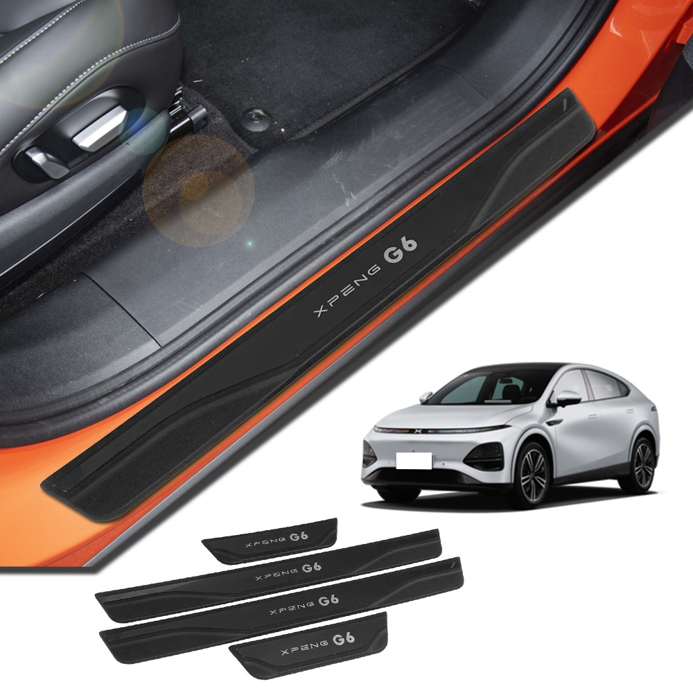 รถประตู Sill Strip สําหรับ Xpeng G6 2023 2024 2025 อุปกรณ์เสริม Universal ยาง Anti-Scratch เกณฑ์ Guards สแตนเลส Scuff แผ่น Protector สติกเกอร์ 4 ชิ้น Auto Parts