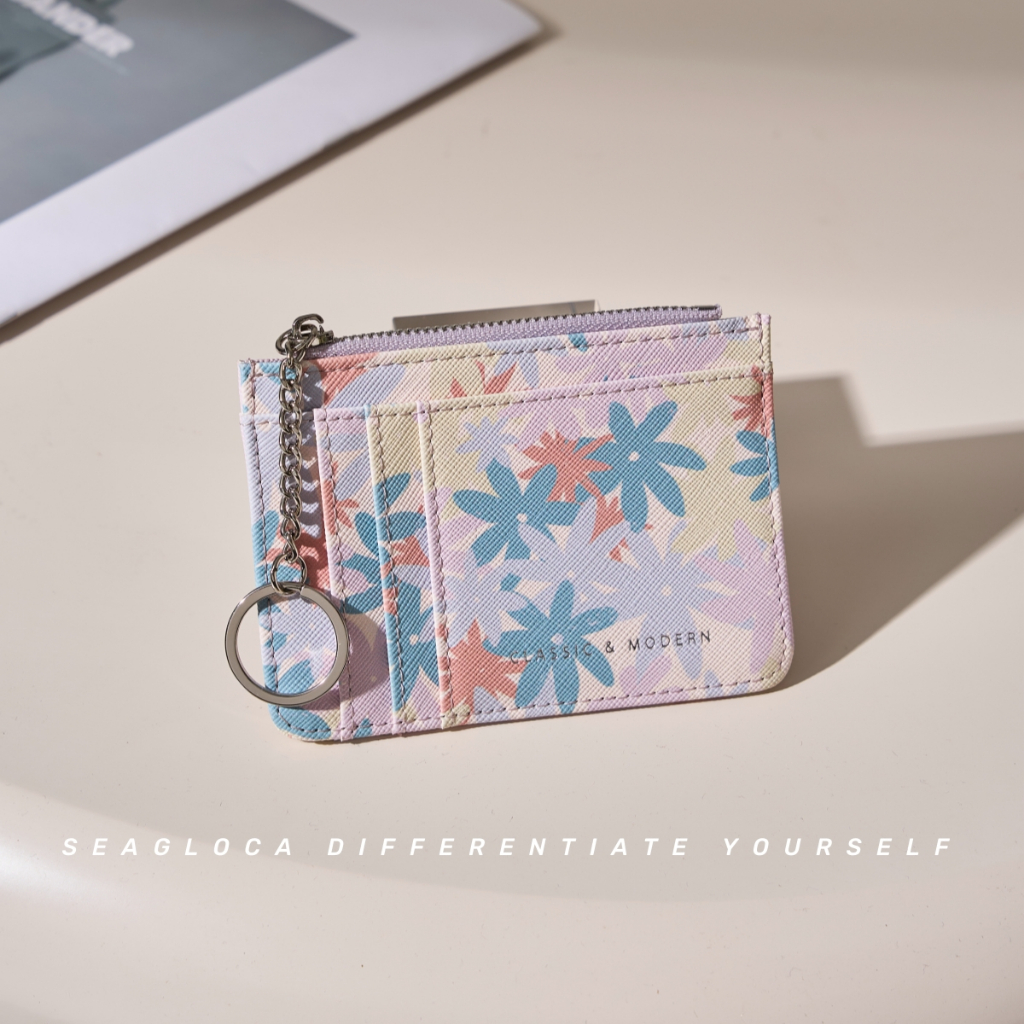 Seagloca ใหม่ กระเป๋าสตางค์ กระเป๋าใส่บัตร มีซิป บางเฉียบ สร้างสรรค์ มินิมอล สําหรับผู้หญิง No 1723