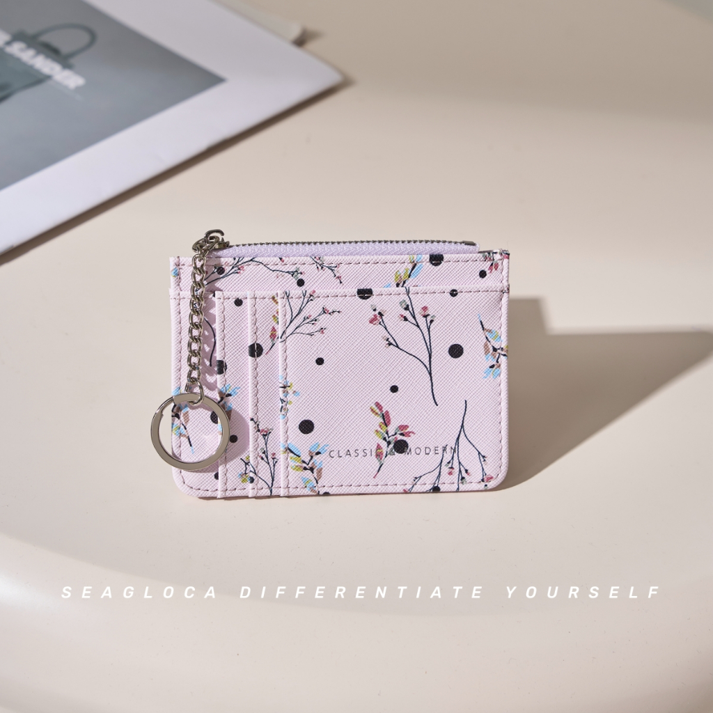 Seagloca ใหม่ กระเป๋าสตางค์ กระเป๋าใส่บัตร มีซิป บางเฉียบ สร้างสรรค์ มินิมอล สําหรับผู้หญิง No 1723