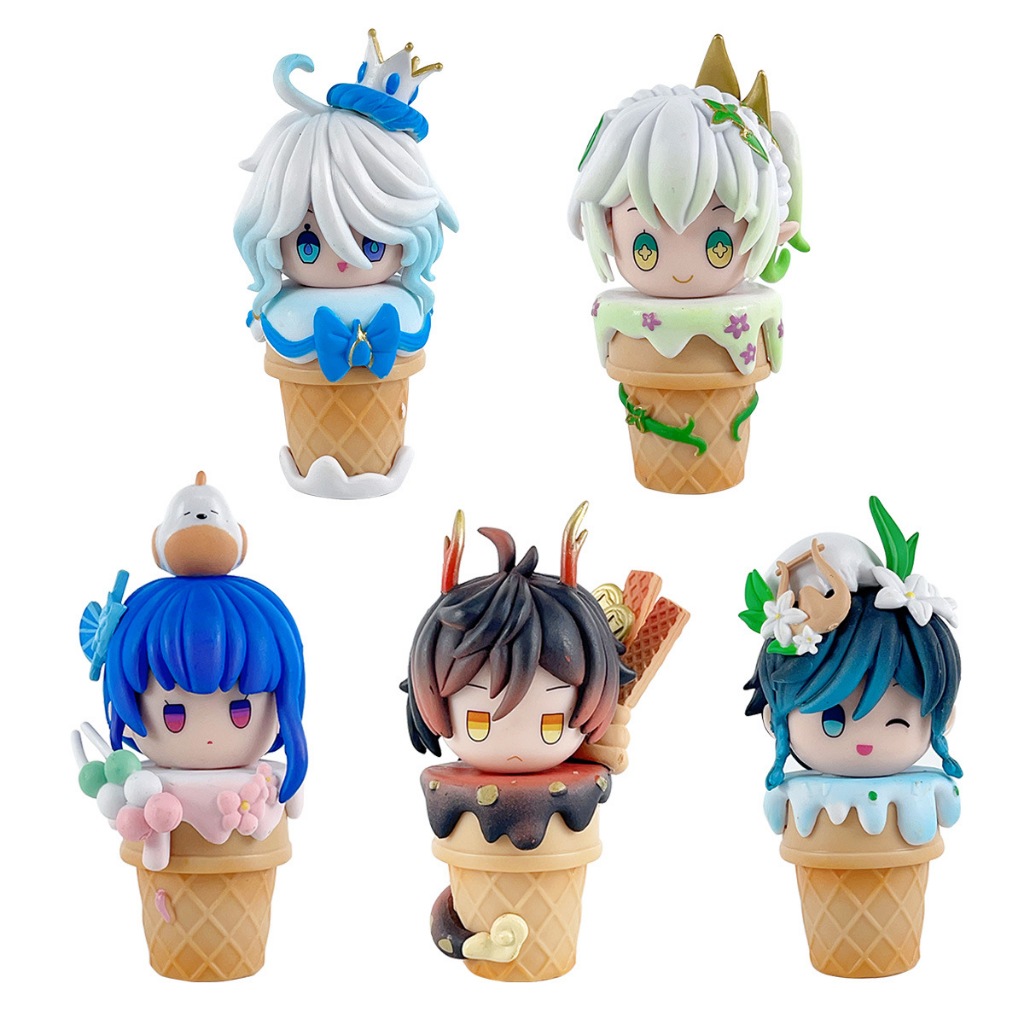 5 ชิ้น/เซ็ต 10-11 ซม.เกม Genshin Impact Ice Cream Cone Nahida Buer Zhongli Morax Raiden Ei Beelzebul