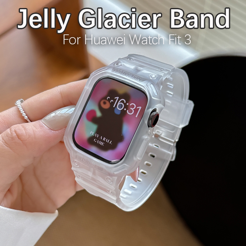 Jelly Glacier Clear Band สําหรับ Huawei Watch Fit 3 สายนาฬิกา TPU สายรัดข้อมือซิลิโคน 2 in 1 Integral Band + กรณีคลุมทั้งหมดสําหรับ Huawei Watch Fit 2 เปลี่ยนวง – โปรปัง