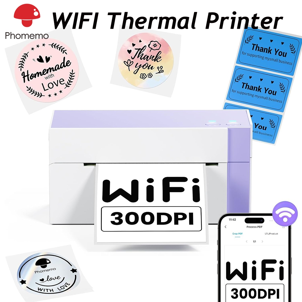 Phomemo 344WF เครื่องพิมพ์ฉลากใบนำส่งสินค้าแบบอเนกประสงค์ Label Sticker Barcode Printer Printer 300DPI WIFI 20-110cm 10*15cm Thermal Printer