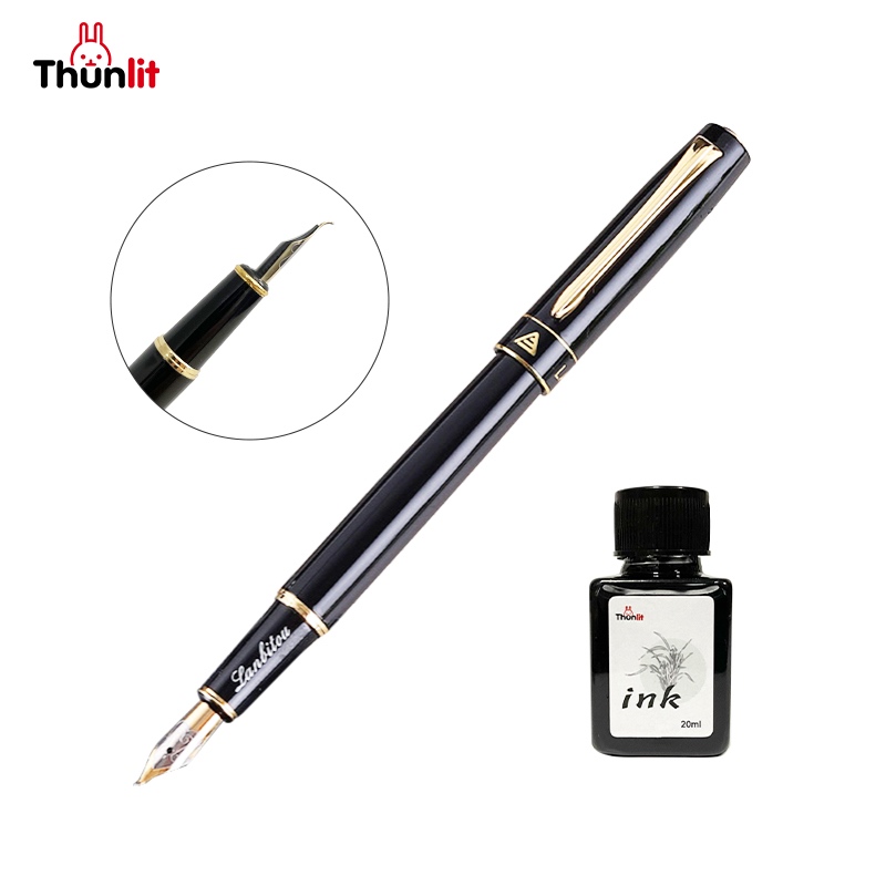 ปากกาหมึกซึม Thunlit Drawing หัวโค้ง 1.0 มม. พร้อมขวดหมึกและตัวแปลงไส้ปากกา ปากกาโลหะสีดำคลาสสิกสำหรับเขียน วาดภาพ งานศิลปะ ลายเซ็น ของขวัญดีๆ