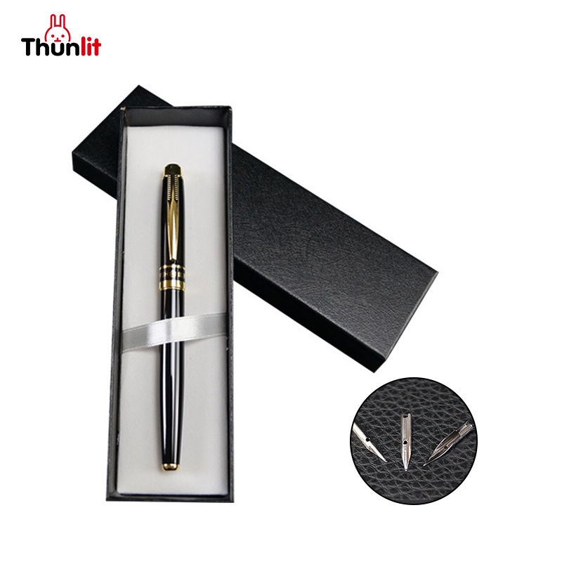 ชุดปากกาหมึกซึม Thunlit Classic พร้อมกล่องของขวัญ ปากกาลายเซ็นสำหรับธุรกิจสีดำ ขนาด 0.5 มม. สำหรับงานประดิษฐ์อักษร แจกฟรี 3 หัวปากกา อุปกรณ์สำนักงานและโรงเรียน ขายส่ง