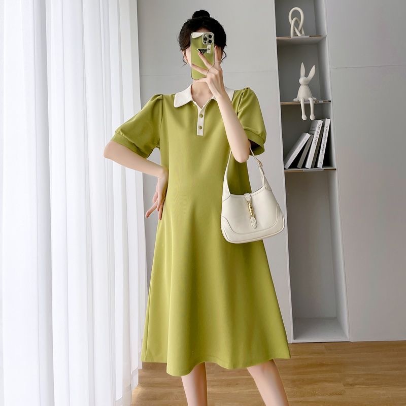 Mom & Kids 40-100KG ชุดคลุมท้องสไตล์ใหม่ Influencer polo Collar Fat Sister Plus Size Dress หญิงเวอร์ชั่นเกาหลี Over-the-Knee กระโปรงชุดคลุมท้อง #Seluar เหมิงดัง