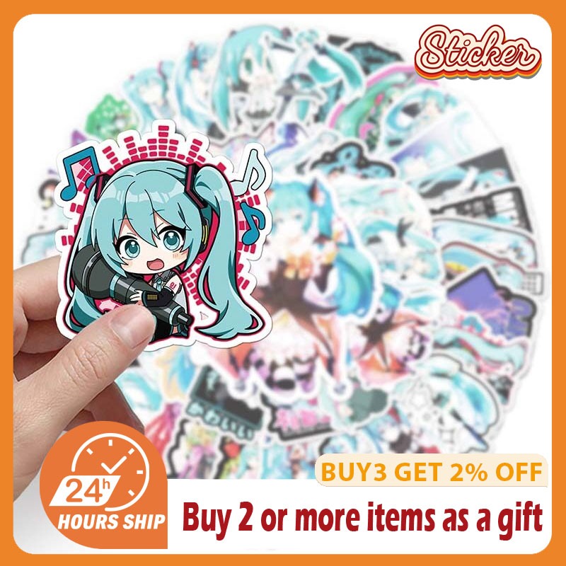 50 ชิ้น Hatsune Miku สติกเกอร์ Graffiti ตกแต่ง DIY โทรศัพท์แล็ปท็อปกีตาร์สเก็ตบอร์ดไดอารี่ Decal ของเล่น